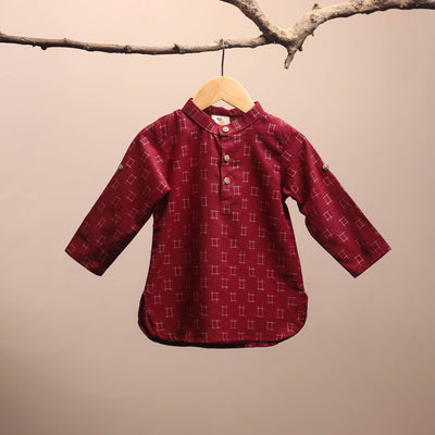 Red - pochampally ikat cotton kids kurta (6-12 months) 28