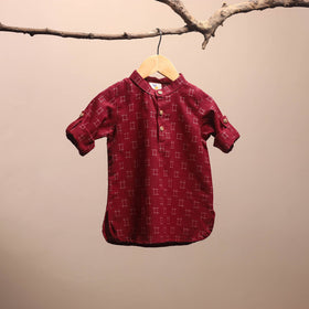 Red - pochampally ikat cotton kids kurta (6-12 months) 28