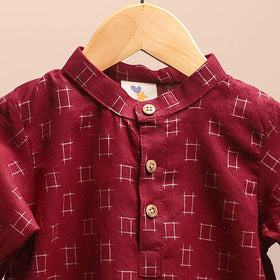 Red - pochampally ikat cotton kids kurta (6-12 months) 28