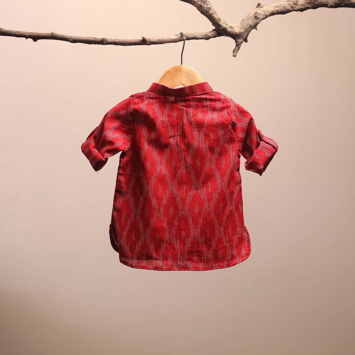 Red - pochampally ikat cotton kids kurta (6-12 months) 32