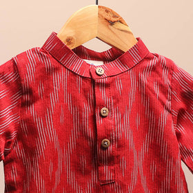 Red - pochampally ikat cotton kids kurta (6-12 months) 32