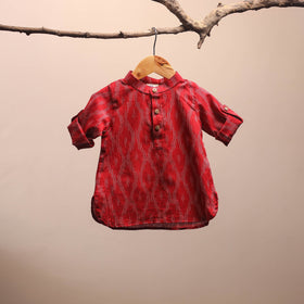 Red - pochampally ikat cotton kids kurta (6-12 months) 32
