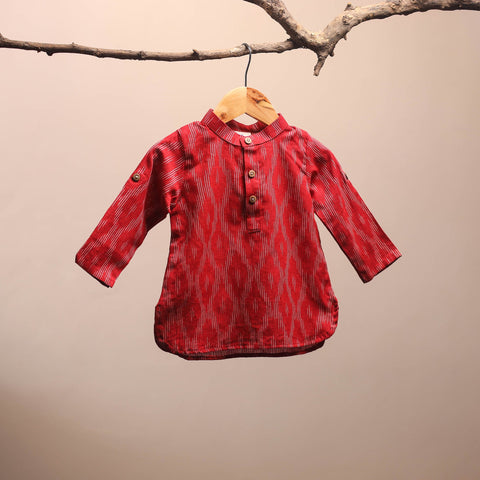 Red - pochampally ikat cotton kids kurta (6-12 months) 32