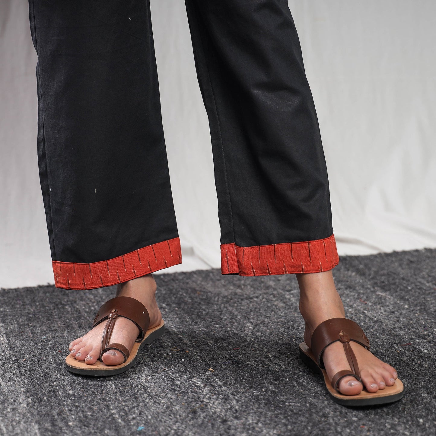 Red - pochampally ikat cotton kurta with palazzo & dupatta