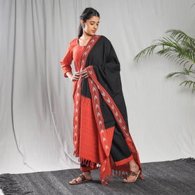 Red - pochampally ikat cotton kurta with palazzo & dupatta
