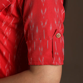 Red Pochampally Ikat Cotton Shirt Midi Dress for Women