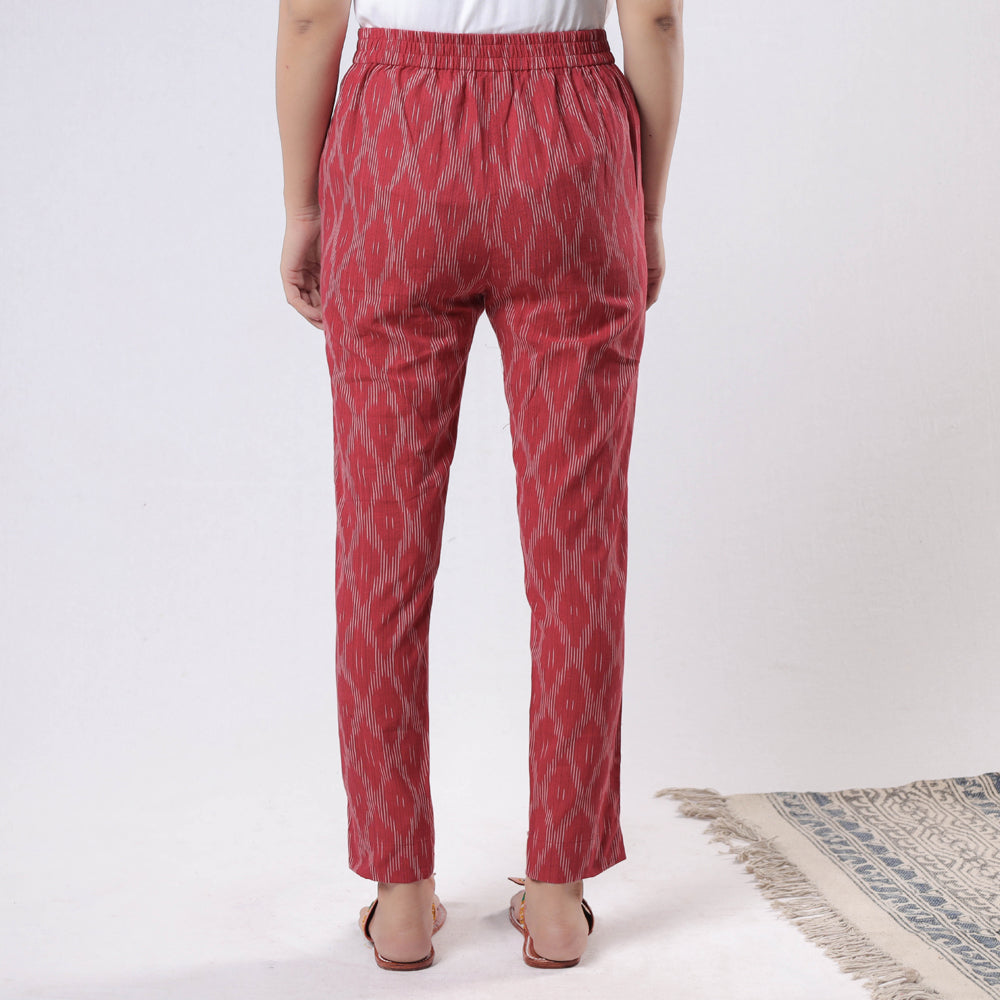 Red - pochampally ikat cotton tapered casual pant for women