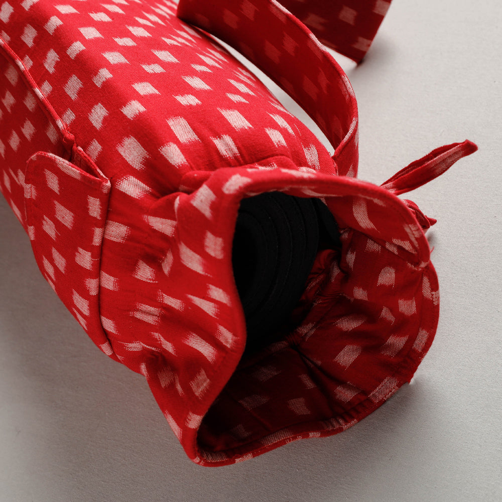 Red Pochampally Ikat Cotton Yoga Mat Bag 