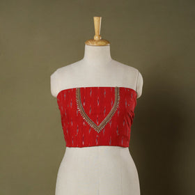Red - pochampally ikat hand embroidery cotton blouse piece