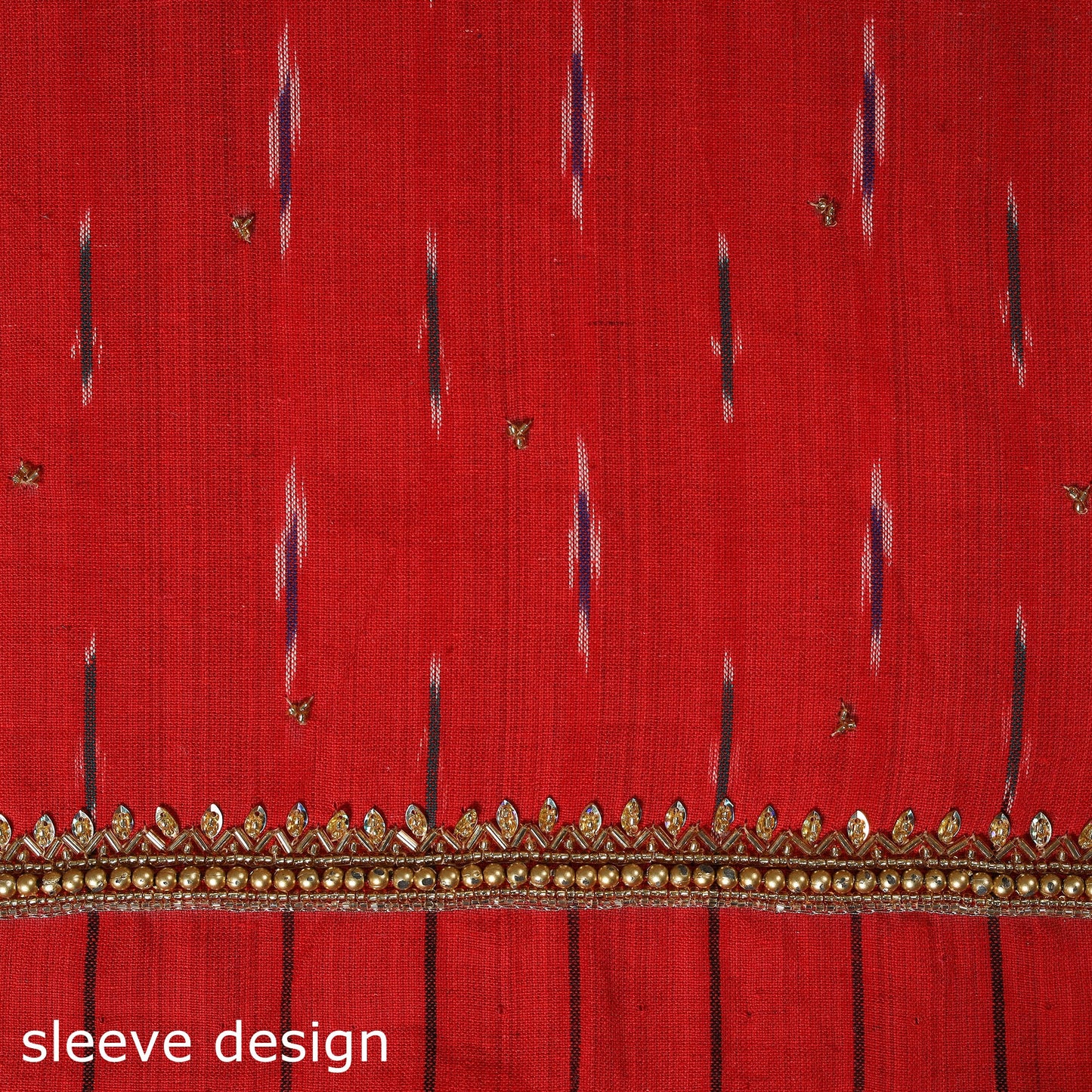 Red - pochampally ikat hand embroidery cotton blouse piece