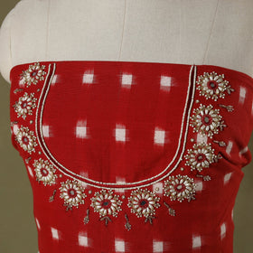 Red - pochampally ikat hand embroidery cotton blouse piece