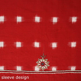 Red - pochampally ikat hand embroidery cotton blouse piece