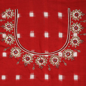 Red - pochampally ikat hand embroidery cotton blouse piece