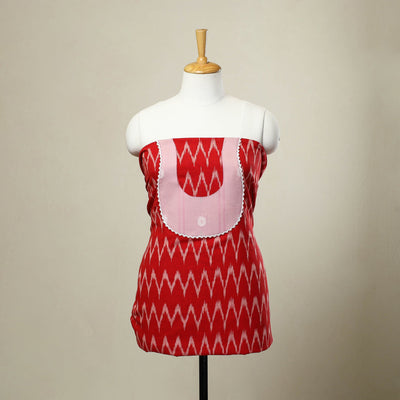 Red - pochampally ikat patchwork cotton unstitched kurta
