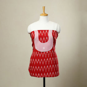 Red - pochampally ikat patchwork cotton unstitched kurta