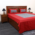 Red Pochampally Ikat with Sanganeri Patch Cotton Bedsheet Set