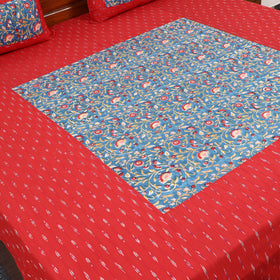Red Pochampally Ikat with Sanganeri Patch Cotton Bedsheet Set