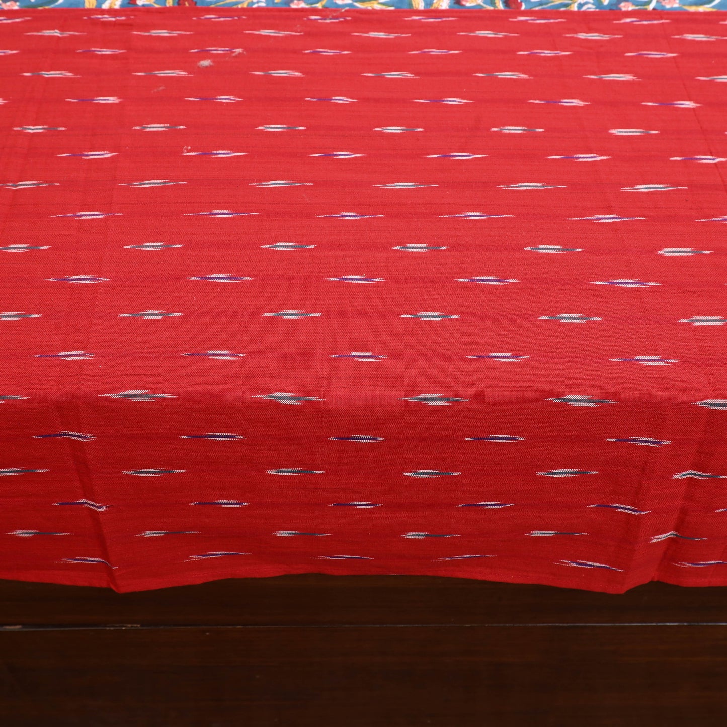 Red Pochampally Ikat with Sanganeri Patch Cotton Bedsheet Set