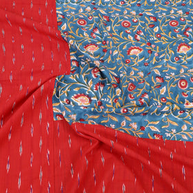 Red Pochampally Ikat with Sanganeri Patch Cotton Bedsheet Set