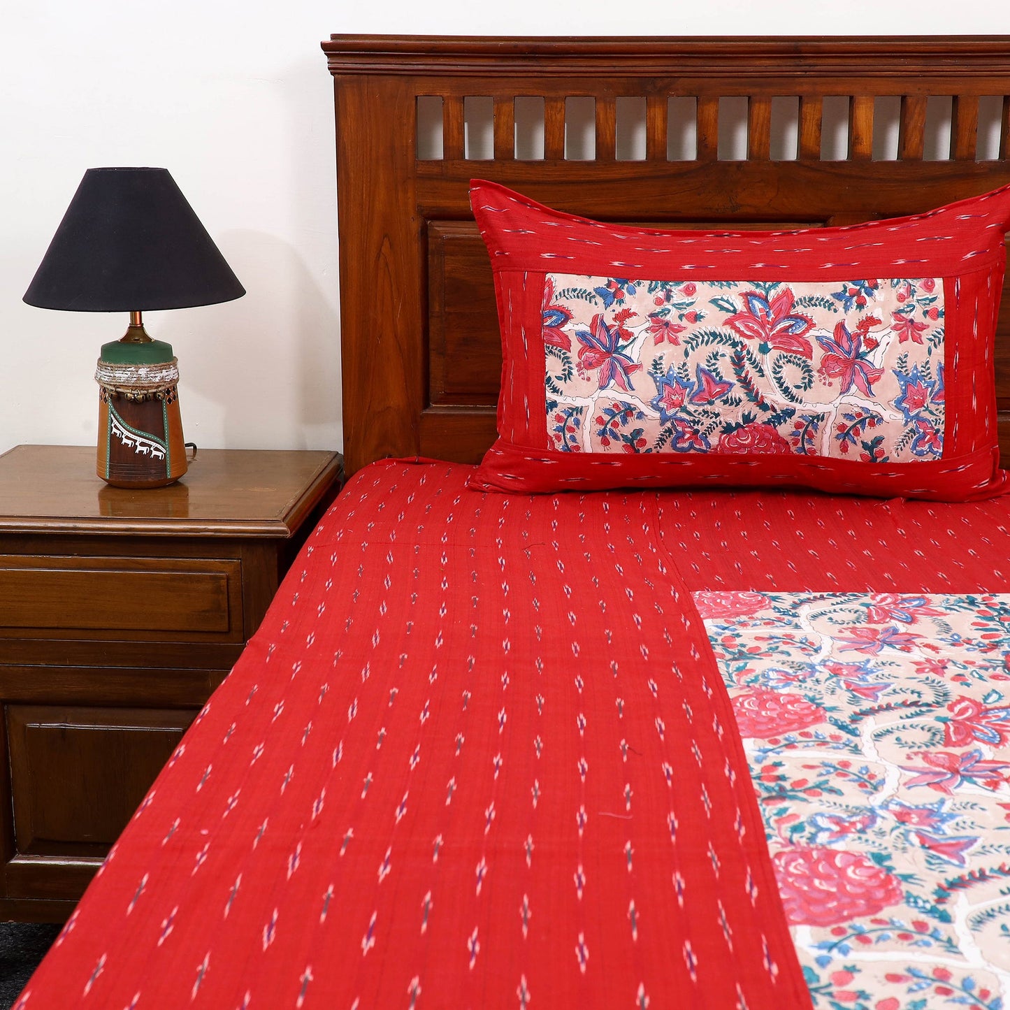 Pochampally Ikat with Sanganeri Patch Cotton Bedsheet Set
