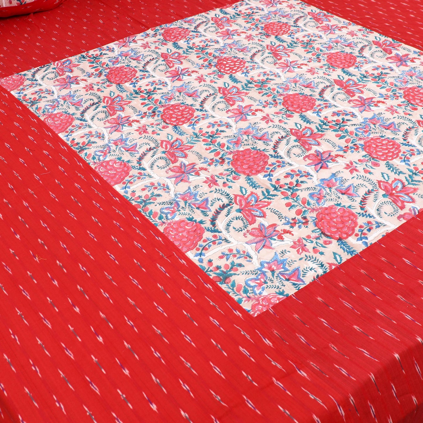 Pochampally Ikat with Sanganeri Patch Cotton Bedsheet Set