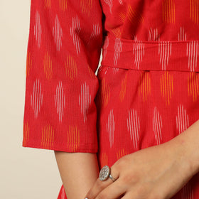 Red - pochampally ikat weave cotton dress with belt 21