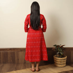 Red - pochampally ikat weave cotton dress with belt 21