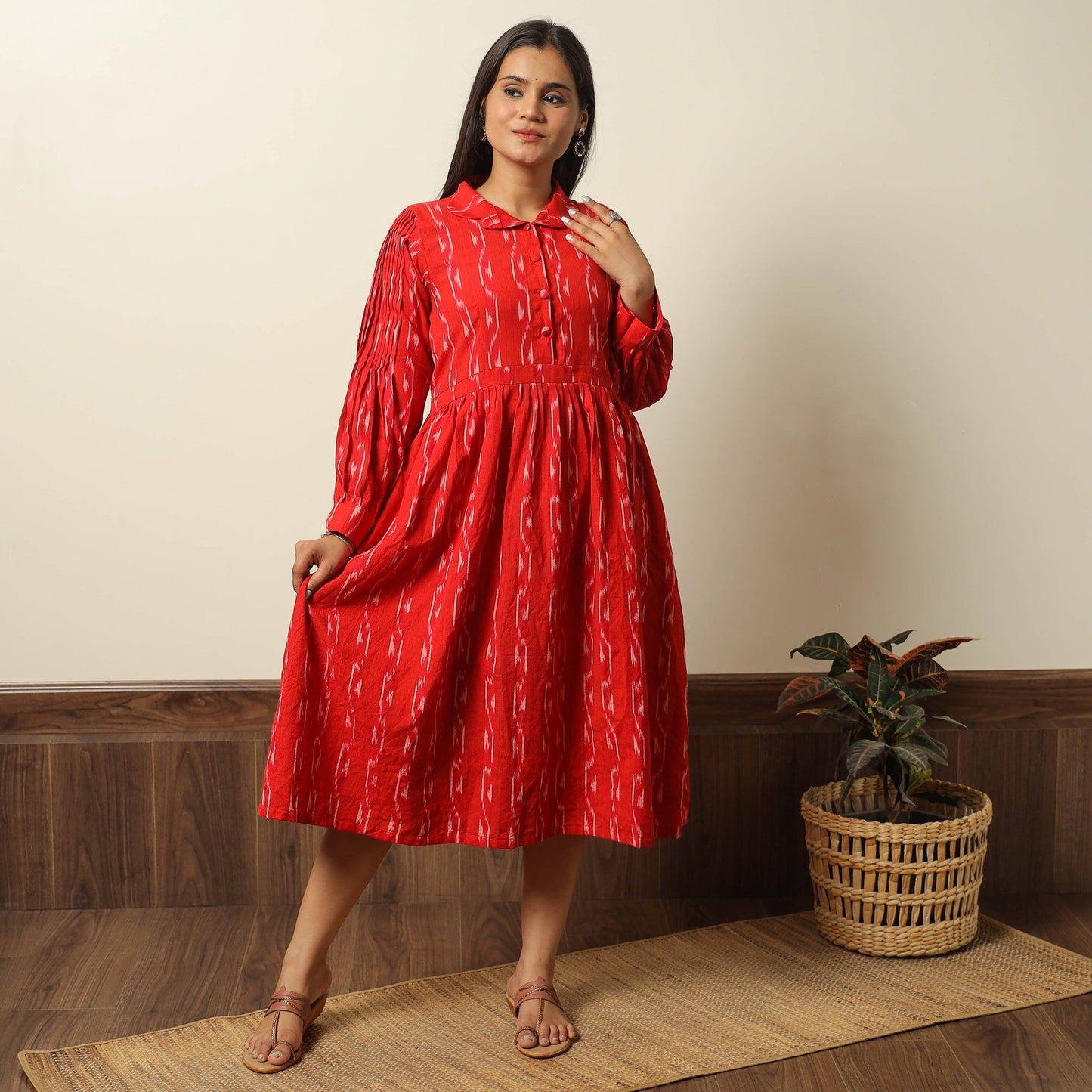Buy Pochampally Ikat Weave Cotton Flared Dress 08 Online l iTokri.com