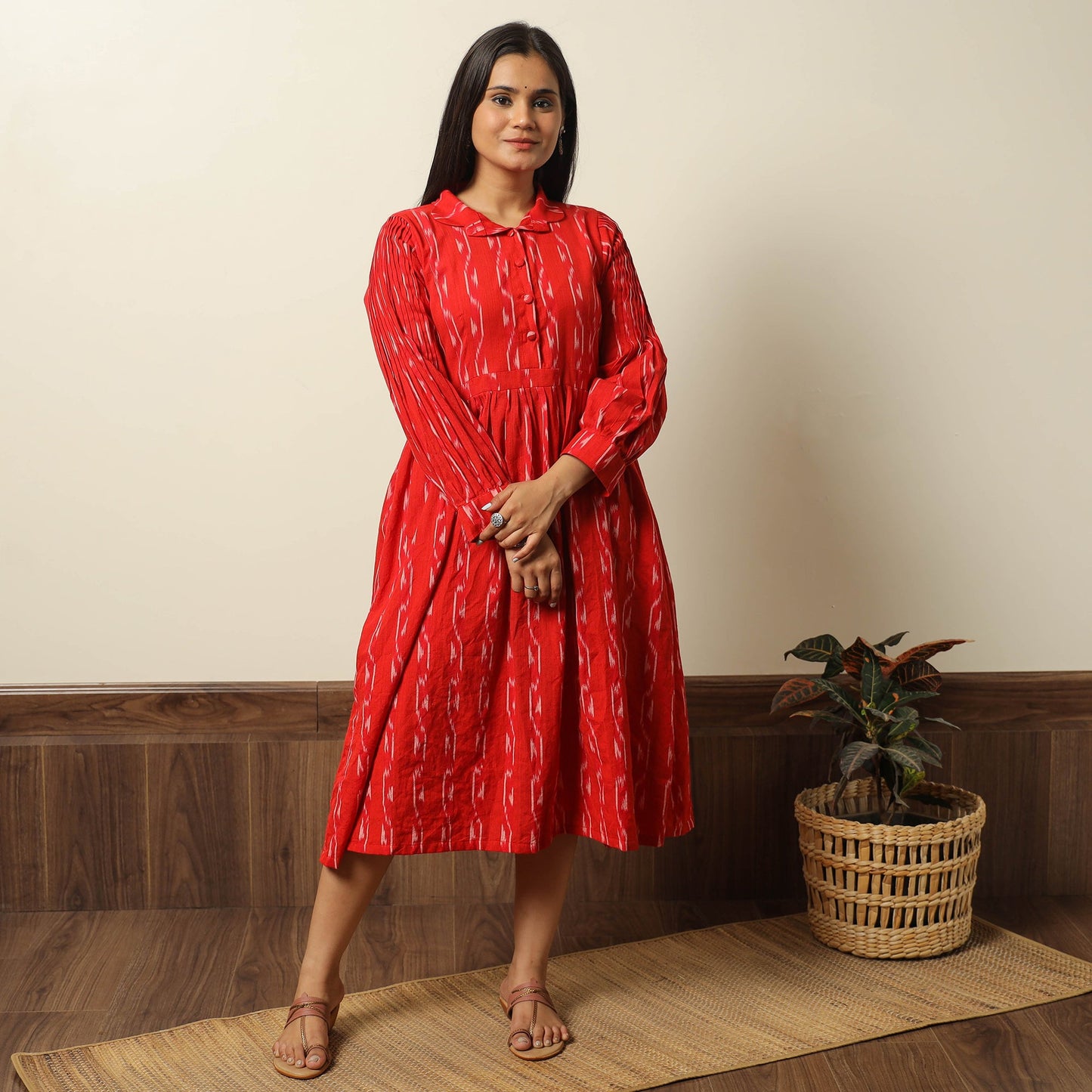 Buy Pochampally Ikat Weave Cotton Flared Dress 08 Online l iTokri.com