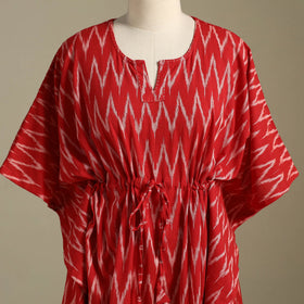 Red Pochampally Ikat Weave Cotton Kaftan (Medium)
