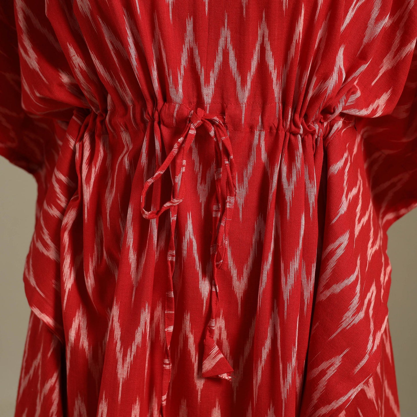 Red Pochampally Ikat Weave Cotton Kaftan (Medium)