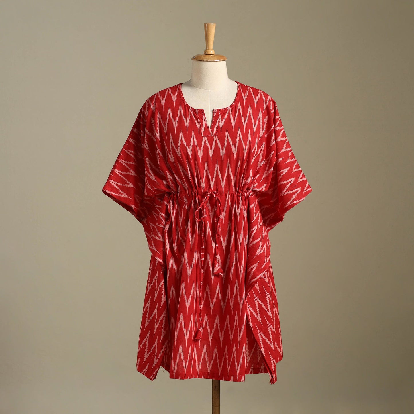 Red Pochampally Ikat Weave Cotton Kaftan (Medium)