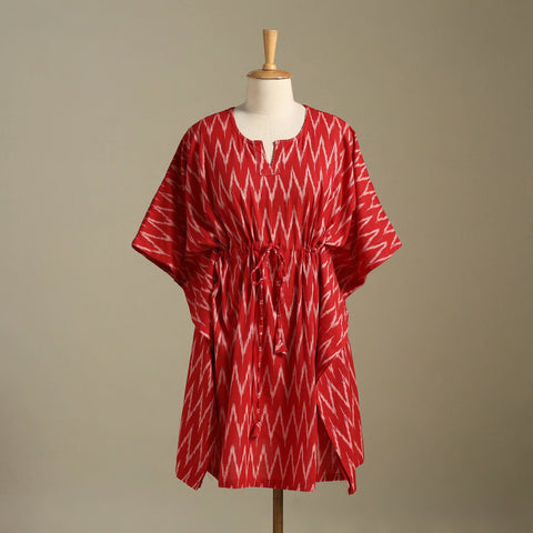 Red Pochampally Ikat Weave Cotton Kaftan (Medium)
