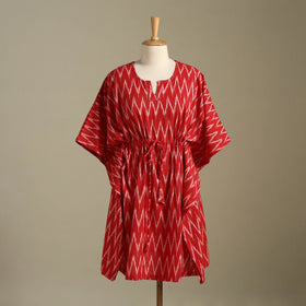 Red Pochampally Ikat Weave Cotton Kaftan (Medium)