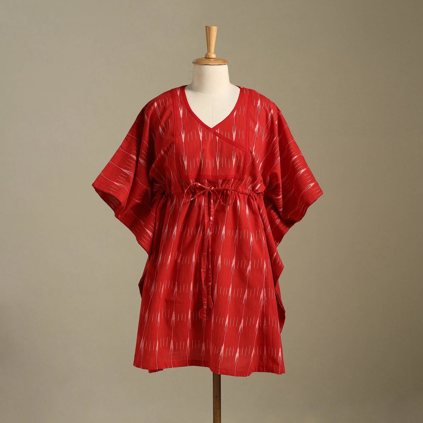 Red - pochampally ikat weave cotton kaftan (medium) 30