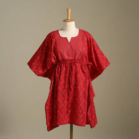 Red Pochampally Ikat Weave Cotton Kaftan (Medium)