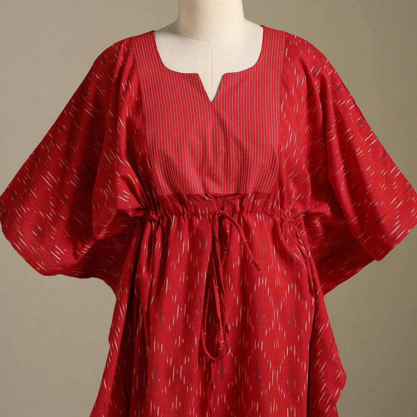 Red Pochampally Ikat Weave Cotton Kaftan (Medium)