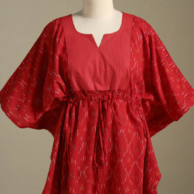 Red Pochampally Ikat Weave Cotton Kaftan (Medium)
