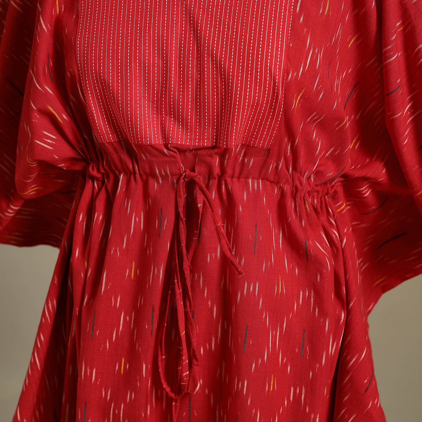 Red Pochampally Ikat Weave Cotton Kaftan (Medium)