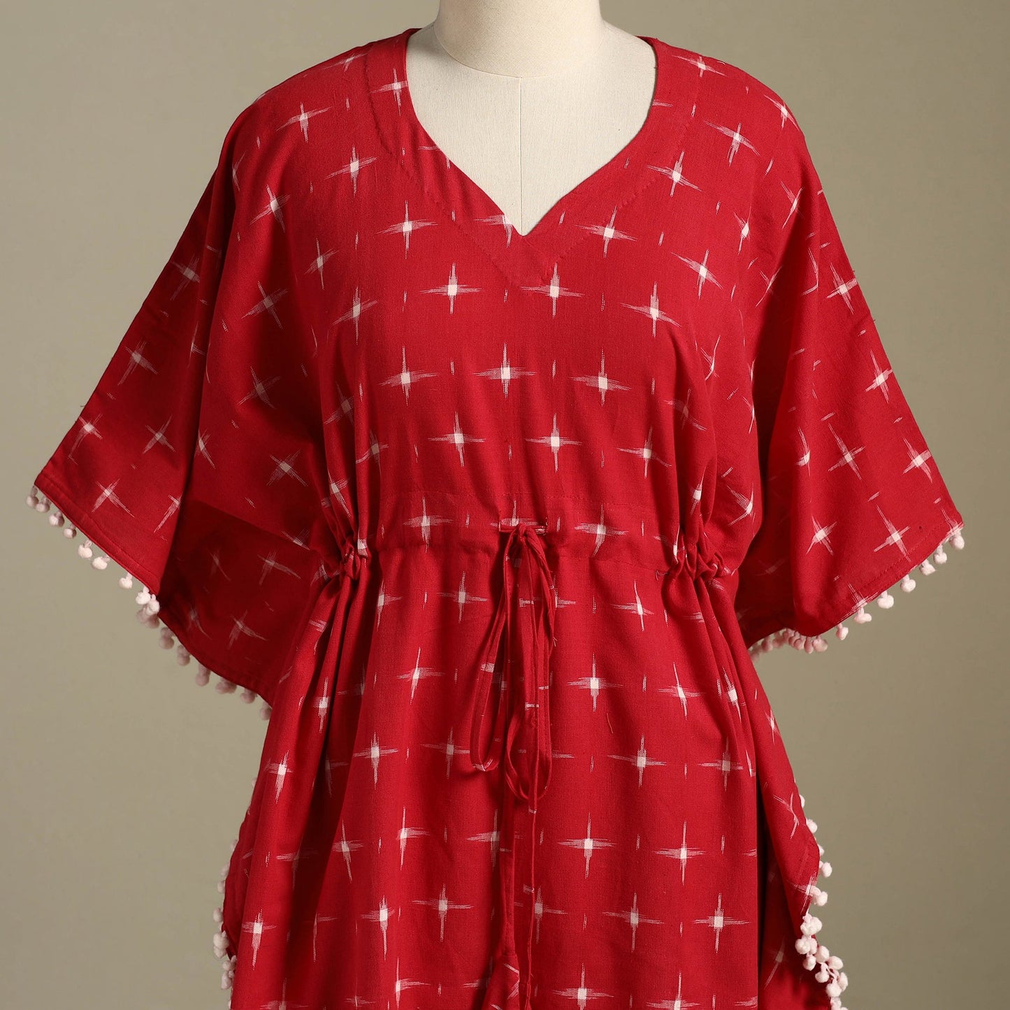 Red - pochampally ikat weave cotton kaftan (medium) 36