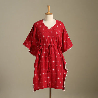 Red - pochampally ikat weave cotton kaftan (medium) 36
