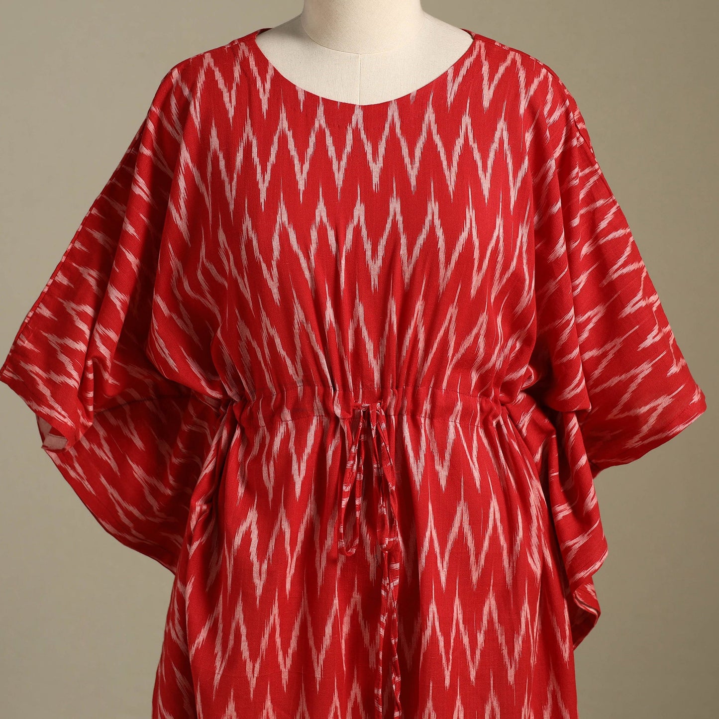 Red Pochampally Ikat Weave Cotton Kaftan (Medium)
