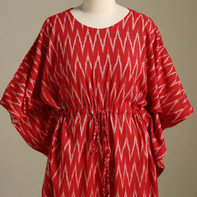 Red Pochampally Ikat Weave Cotton Kaftan (Medium)