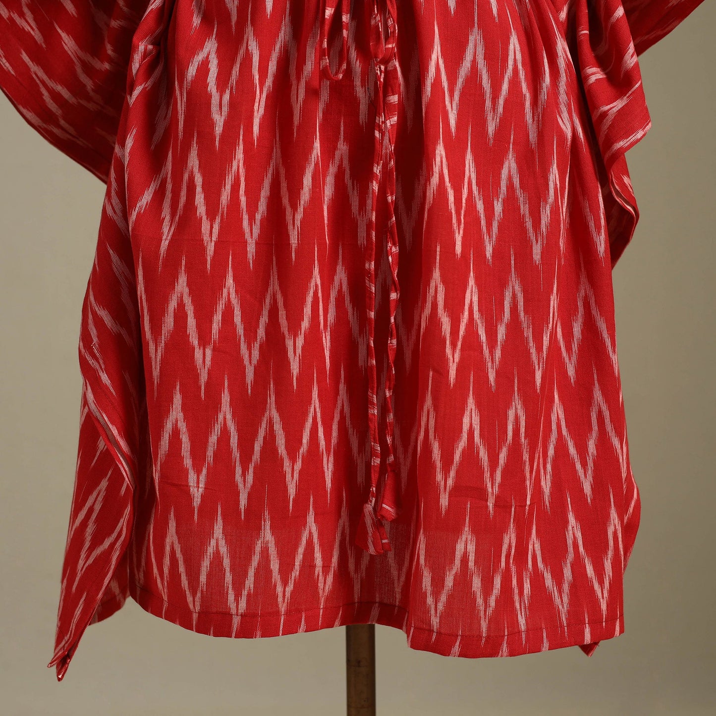 Red Pochampally Ikat Weave Cotton Kaftan (Medium)