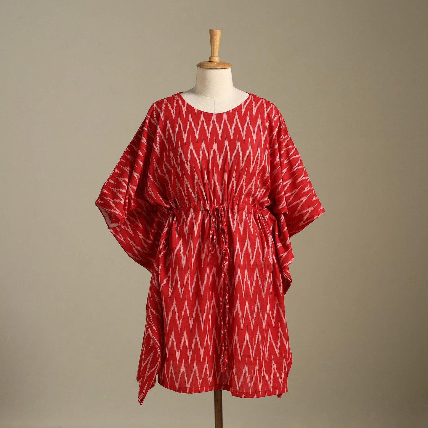 Red Pochampally Ikat Weave Cotton Kaftan (Medium)