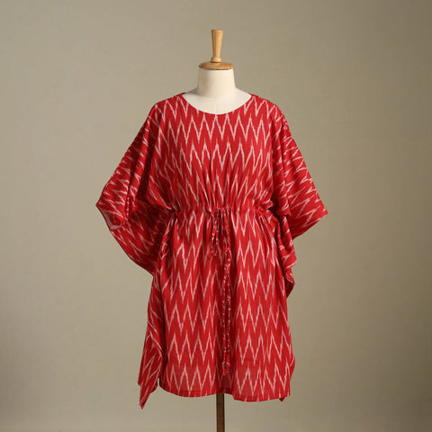 Red Pochampally Ikat Weave Cotton Kaftan (Medium)