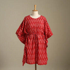 Red Pochampally Ikat Weave Cotton Kaftan (Medium)