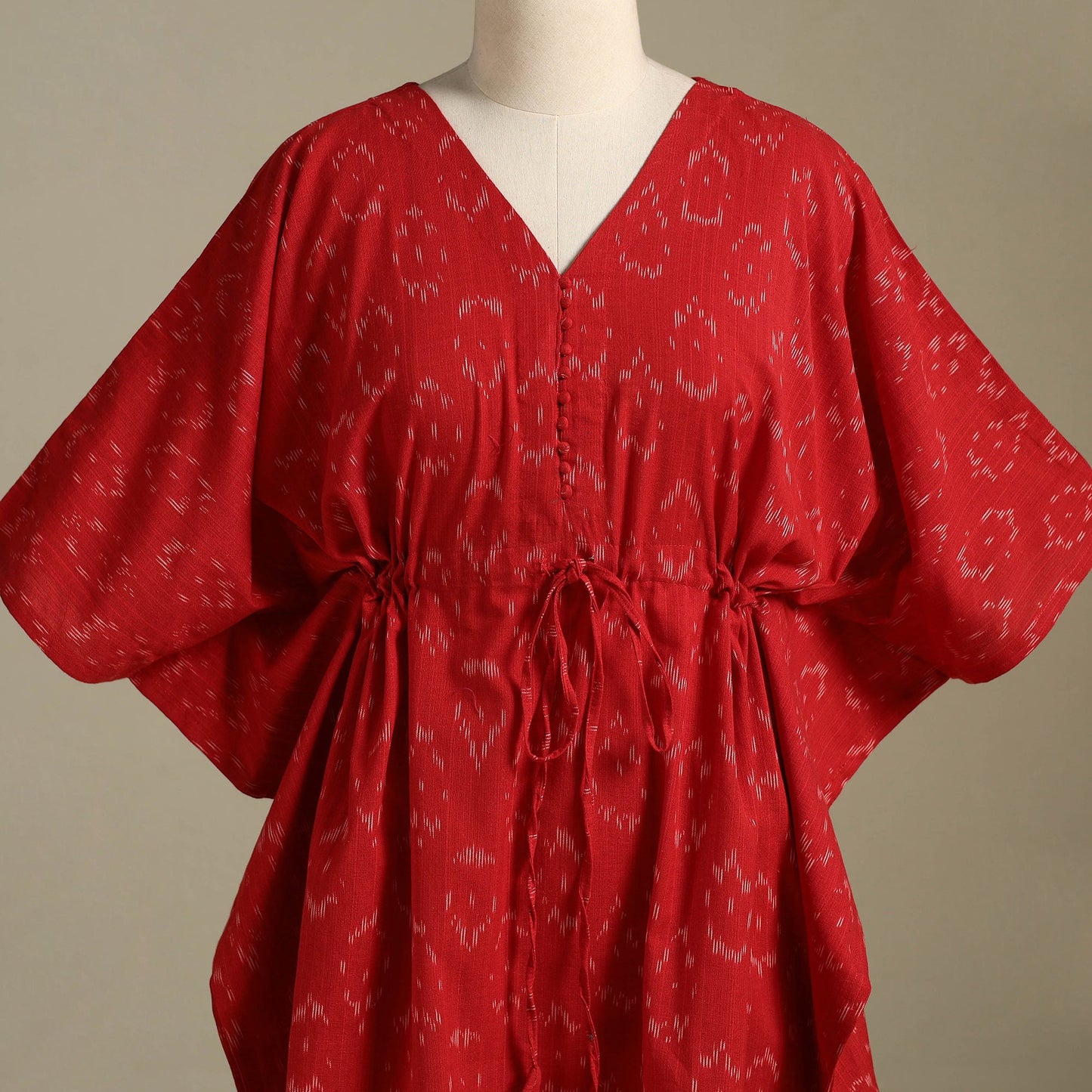 Red Pochampally Ikat Weave Cotton Kaftan (Medium)