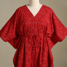 Red Pochampally Ikat Weave Cotton Kaftan (Medium)