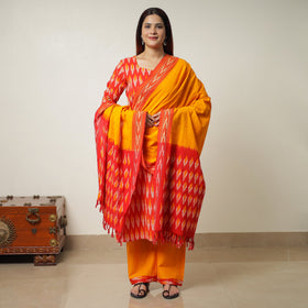  Pochampally Ikat Weave Cotton Kurta with Palazzo & Dupatta Set 01 